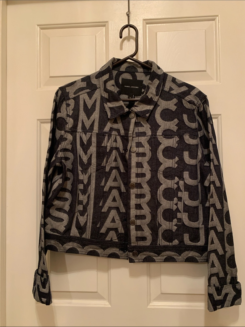 Marc Jacobs Gray and Black Allover Logo Denim Jacket